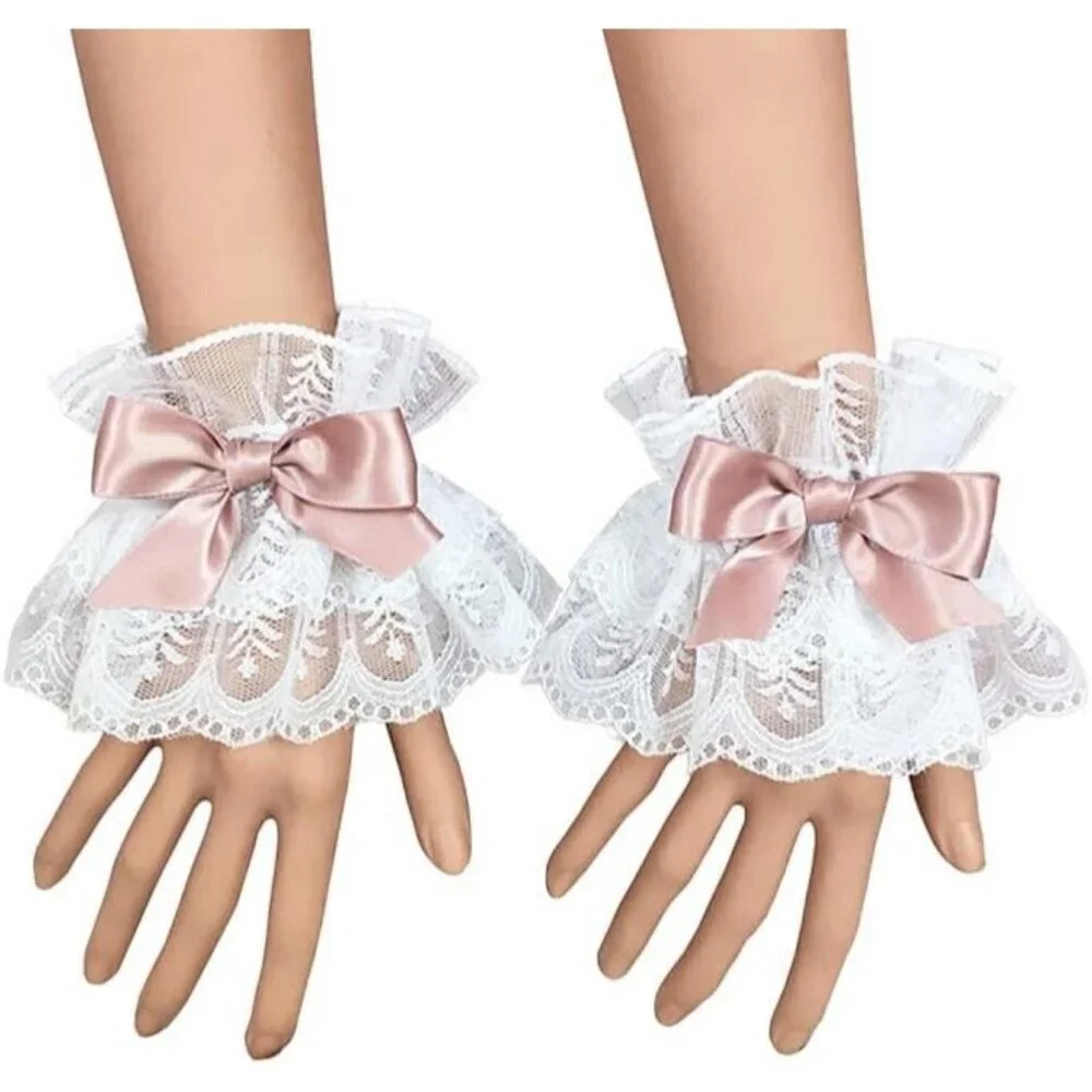 Women's Lotus Root Bow Sexy Lace Hand Sleeve Gloves Elastic Bracelet Cuffs Wrist